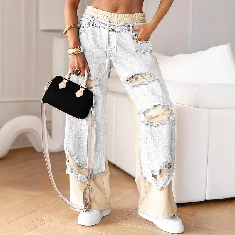 Verweerde denim broek met hoge taille