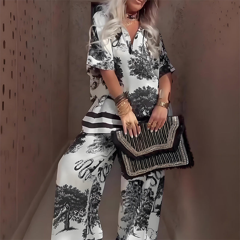 š„šTweedelige top en broek met V-hals
