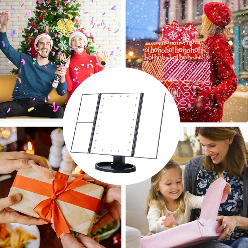 {Gratis frakt}Tre-sidigt fällbar Led sminkspegel