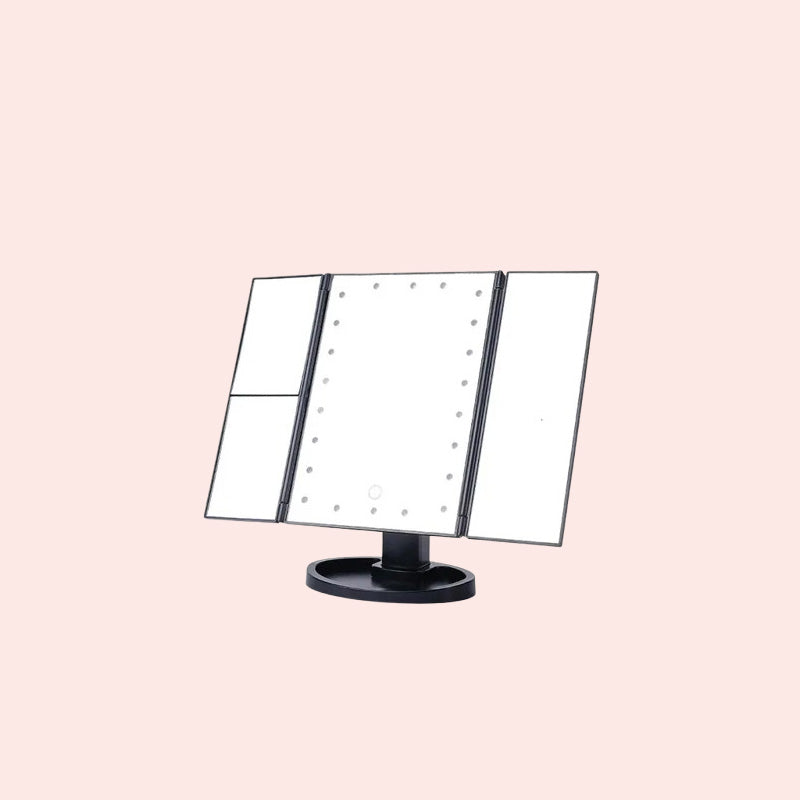 {Gratis frakt}Tre-sidigt fällbar Led sminkspegel