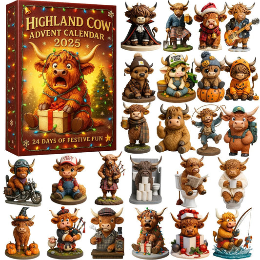 🐮Highland Cow adventskalender 2025🎄✨ - 3D handgemaakte Highland Cow pop (24 stuks)