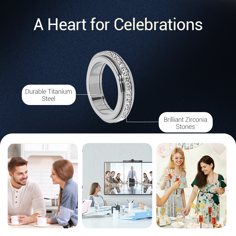 💖Black Friday Mega Deal – 50% korting!💖Draaibare spinnerring van titaniumstaal met zirkonia