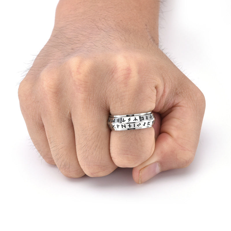 ✨🎅Kerstaanbiedingen – Alleen voor korte tijd!⏰Titanium Steel Viking Rune Rotating Ring