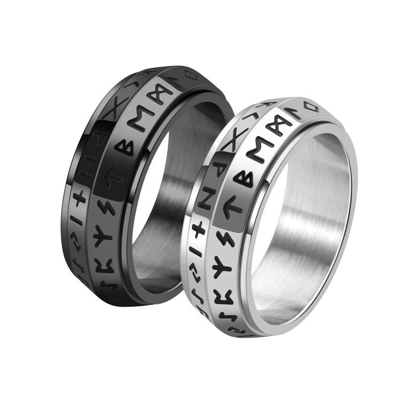 ✨🎅Kerstaanbiedingen – Alleen voor korte tijd!⏰Titanium Steel Viking Rune Rotating Ring