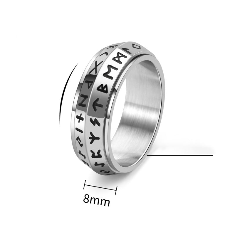 ✨🎅Kerstaanbiedingen – Alleen voor korte tijd!⏰Titanium Steel Viking Rune Rotating Ring