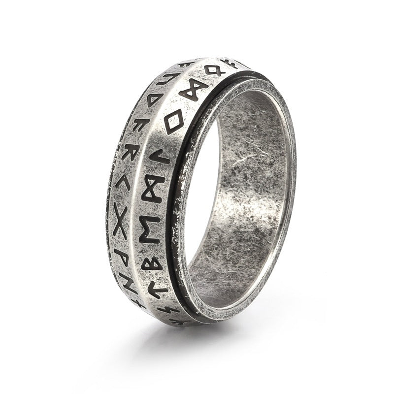 ✨🎅Kerstaanbiedingen – Alleen voor korte tijd!⏰Titanium Steel Viking Rune Rotating Ring